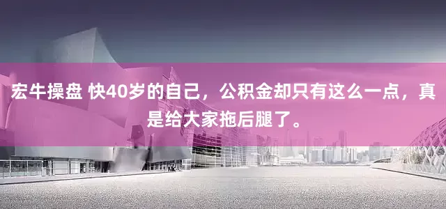 宏牛操盘 快40岁的自己，公积金却只有这么一点，真是给大家拖后腿了。